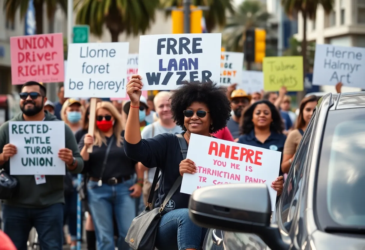 California ride-hailing drivers advocating for union rights
