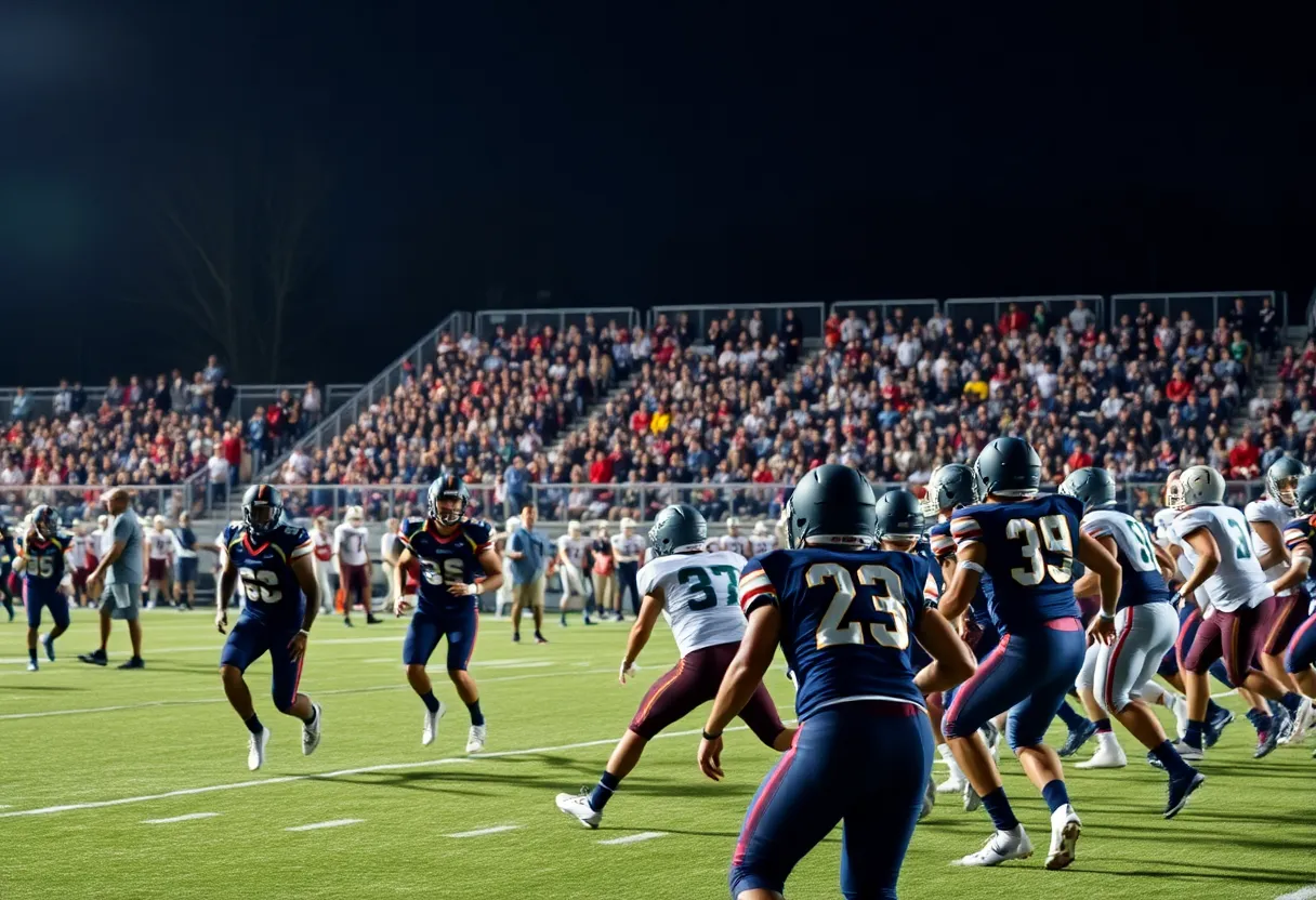 High school football players competing in a game
