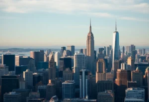 Urban skyline representing California and New York's economies