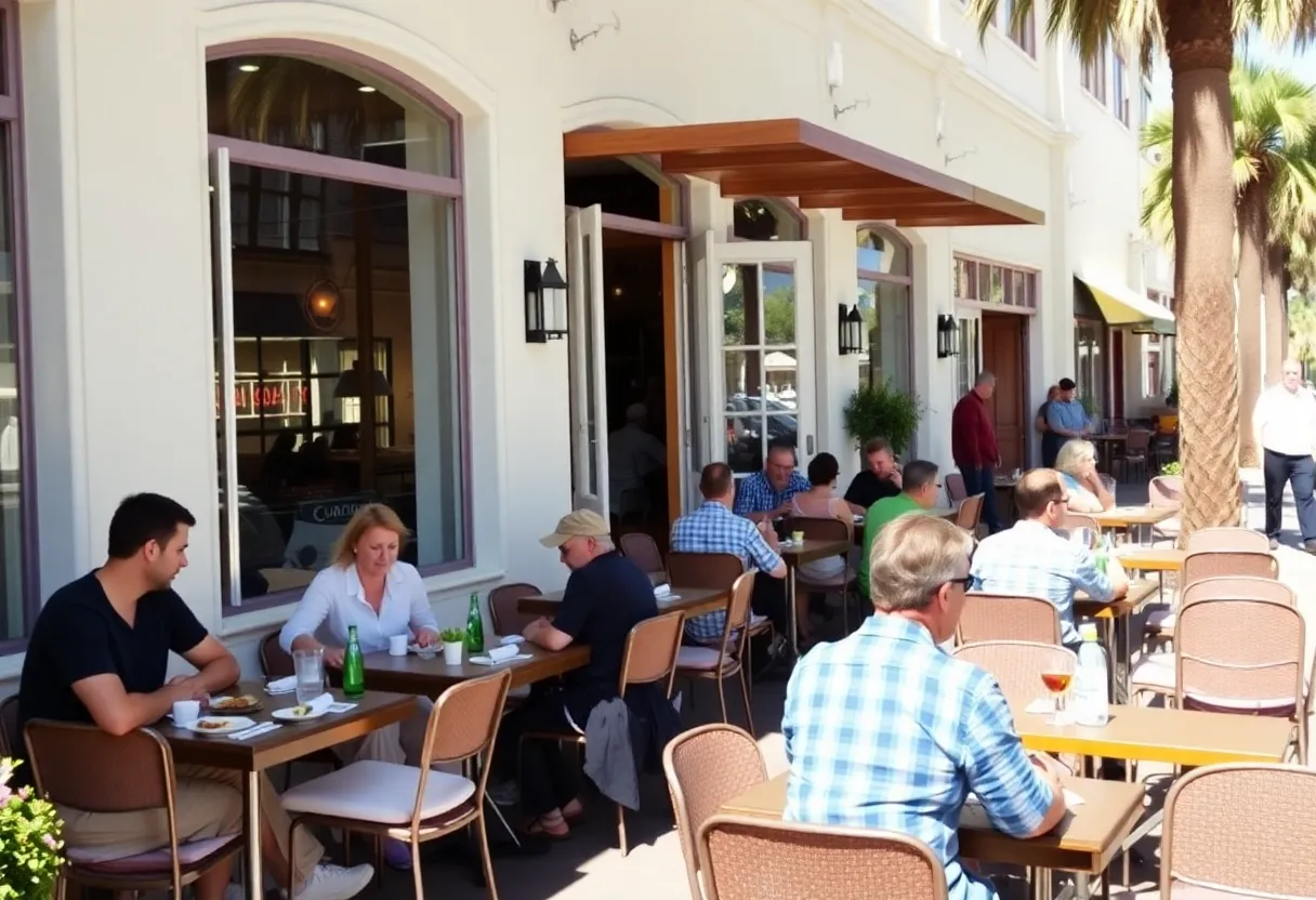 Outdoor dining area in California restaurant