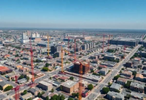 Aerial view of California urban area with ongoing construction.