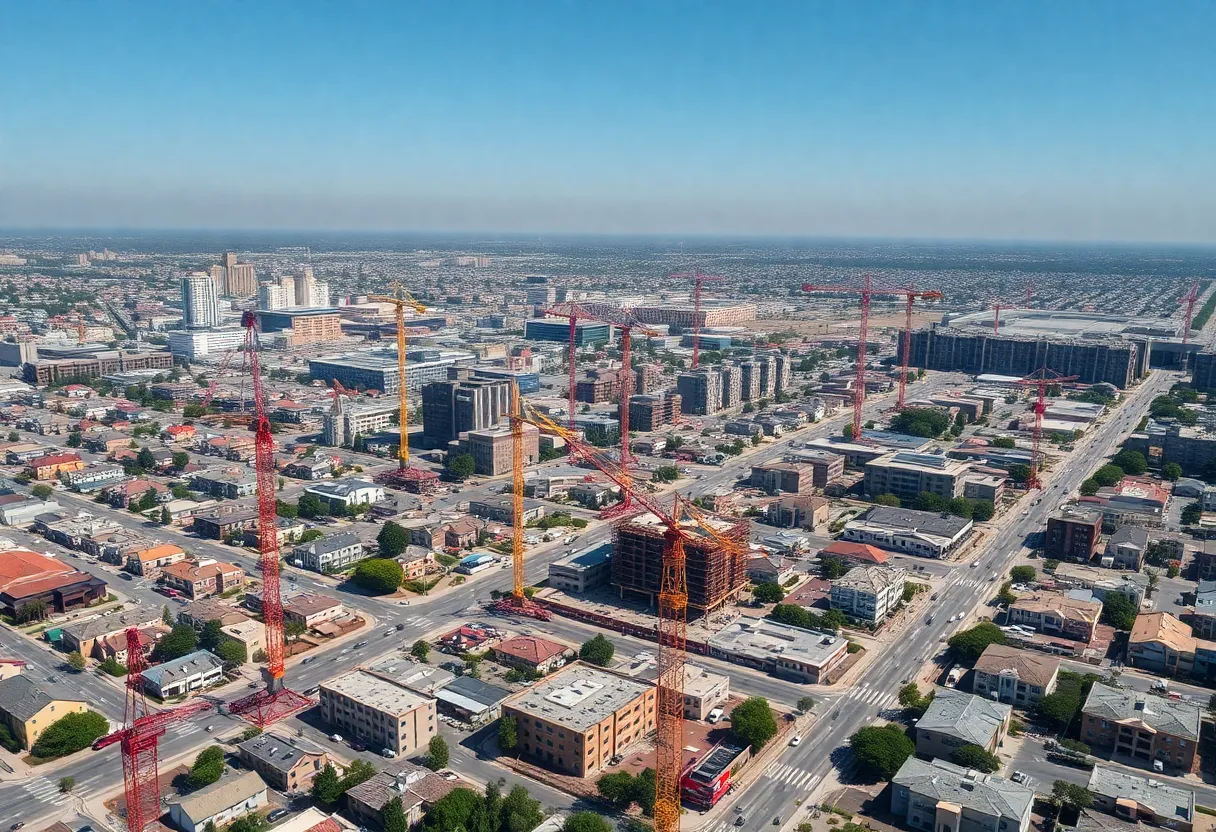 Aerial view of California urban area with ongoing construction.