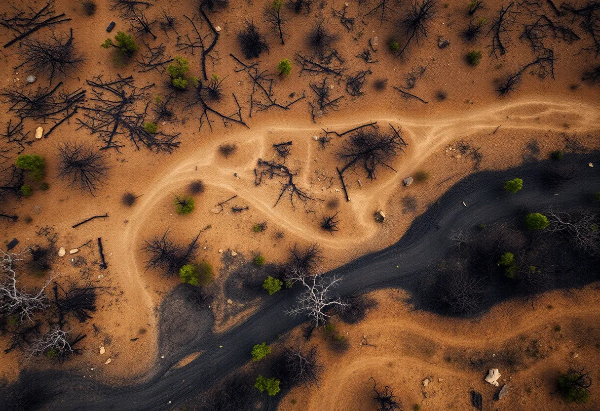 Wildfire damage in California landscape