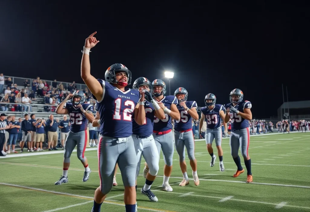 Classical Academy Caimans celebrating their victory on the football field.