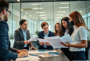Professionals discussing financial strategies in an office