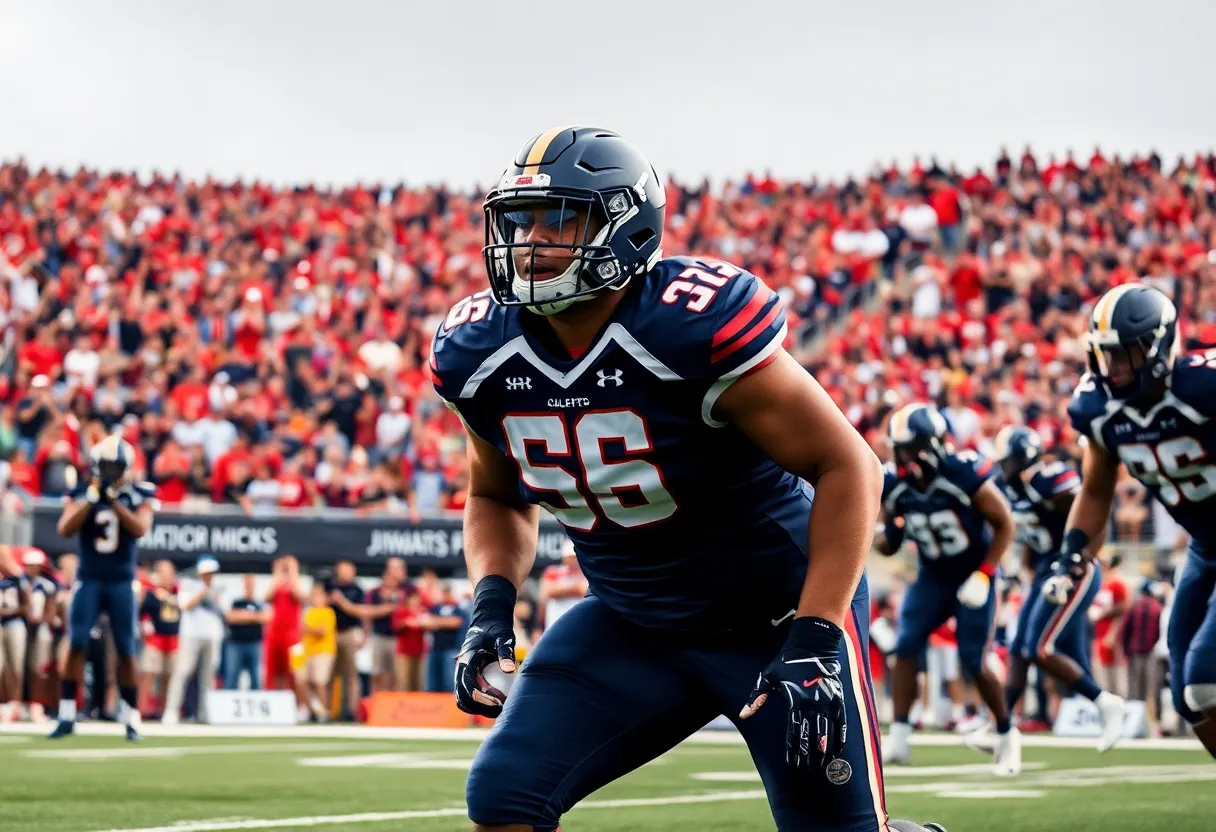 Defensive lineman on football field