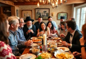 Group of family and friends gathering at a L'Chaim celebration.