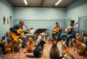 Musicians playing for shelter animals