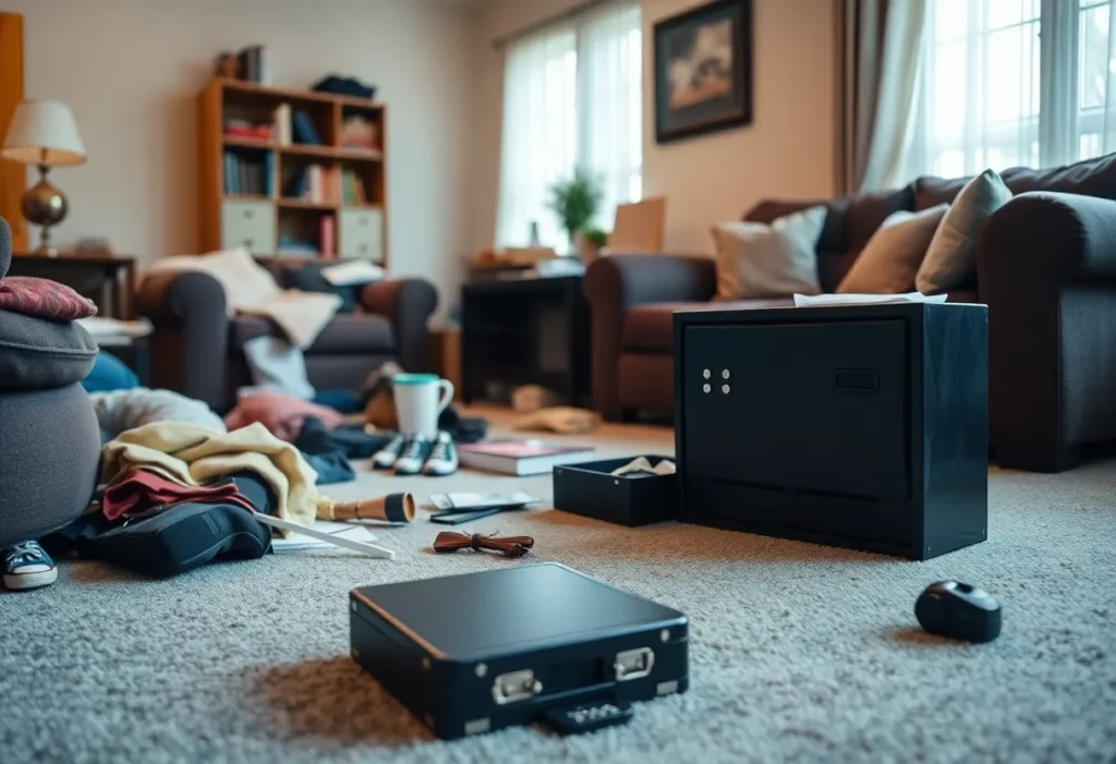 Living room in disarray indicating a house theft