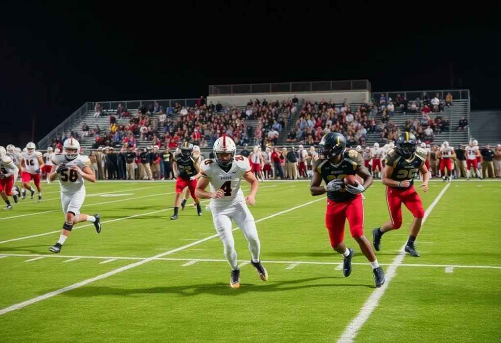 Football players from Louisa County and Orange County in a competitive game on the field
