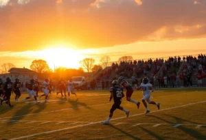 Mater Dei High School football players in action during a game