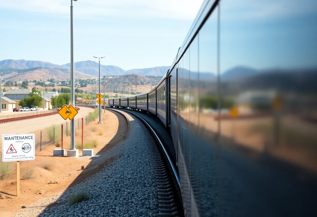Metrolink train passing through a maintenance area in Southern California