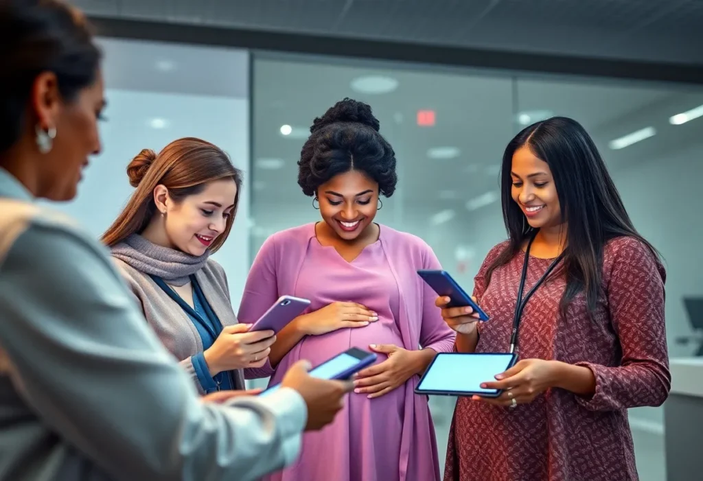 Women accessing maternal healthcare through a digital platform.