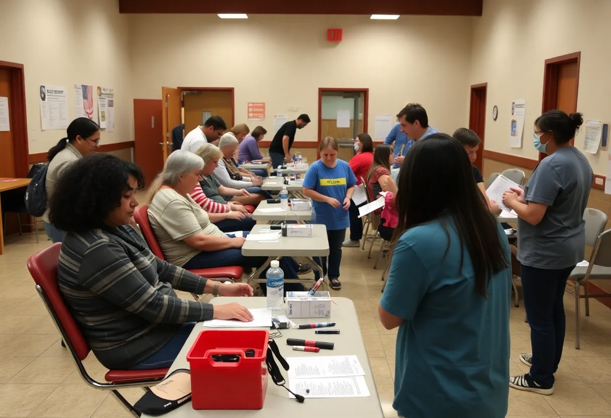 Community members participating in a blood drive at a local center.