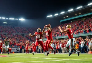 Mission Viejo Diablos celebrate a touchdown in a football game
