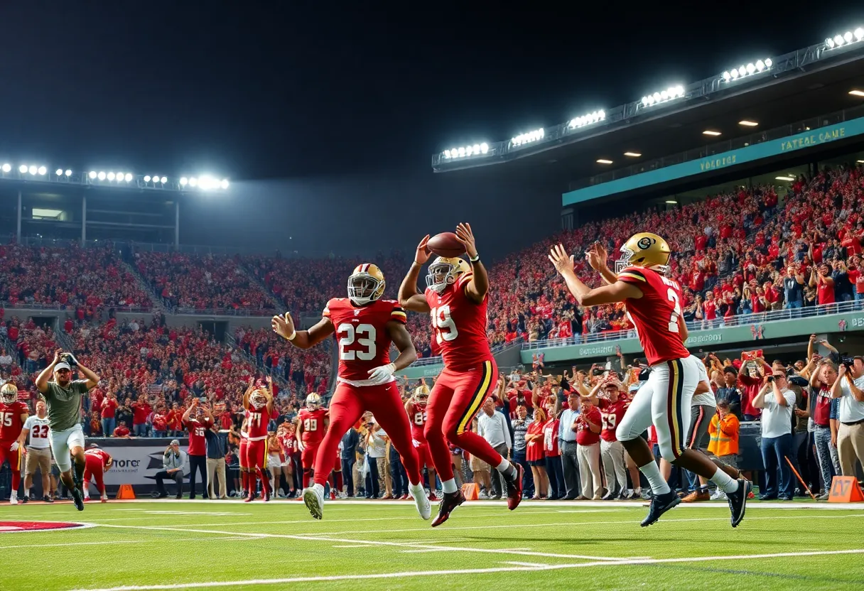 Mission Viejo Diablos celebrate a touchdown in a football game