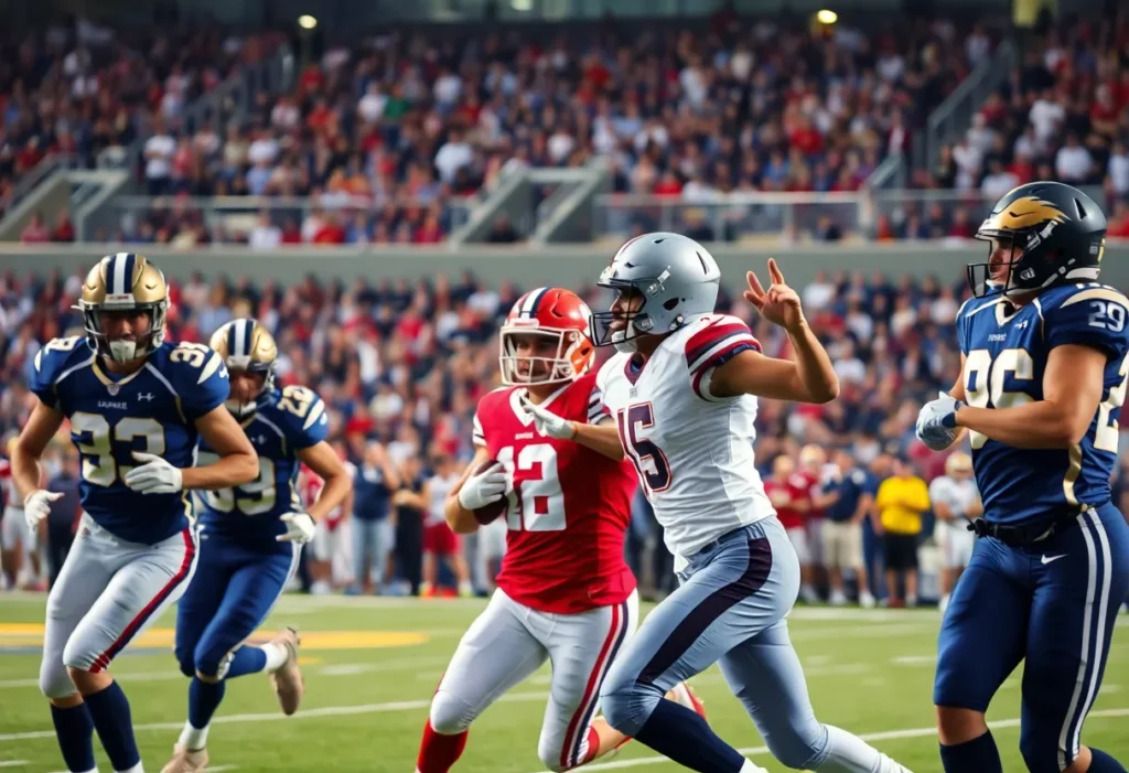 Mission Viejo Diablos players in action during a football game