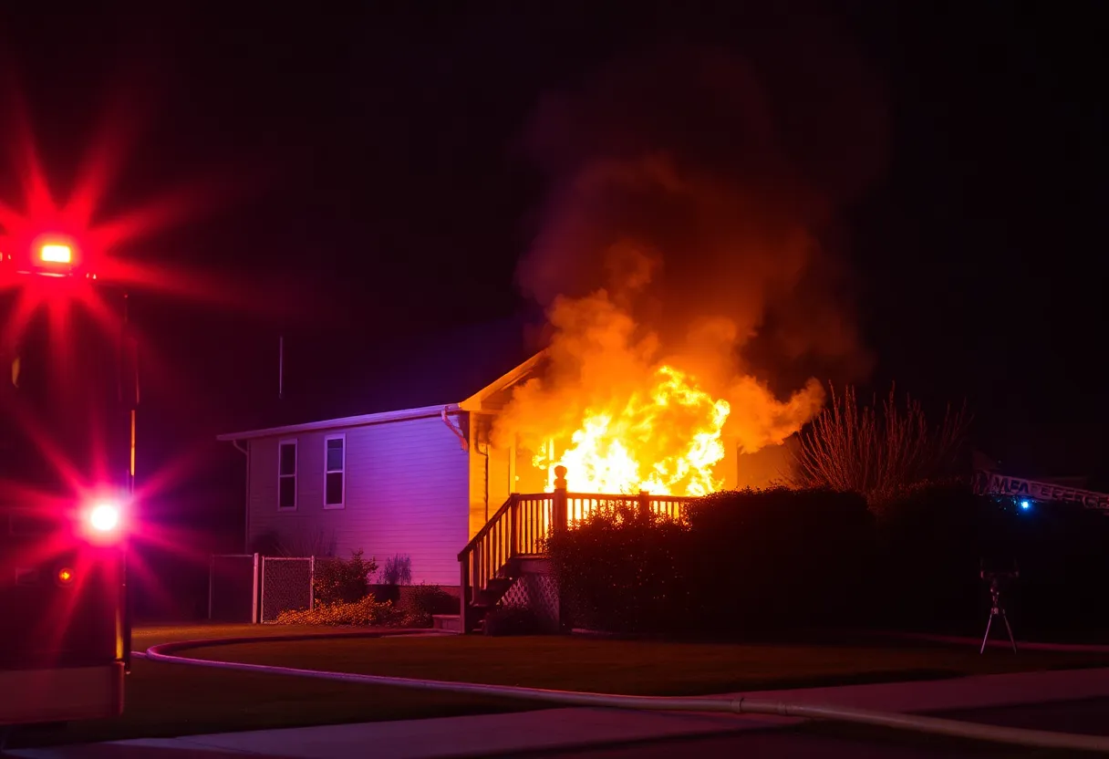 Firefighters engaged in firefighting efforts at a house fire in Mission Viejo