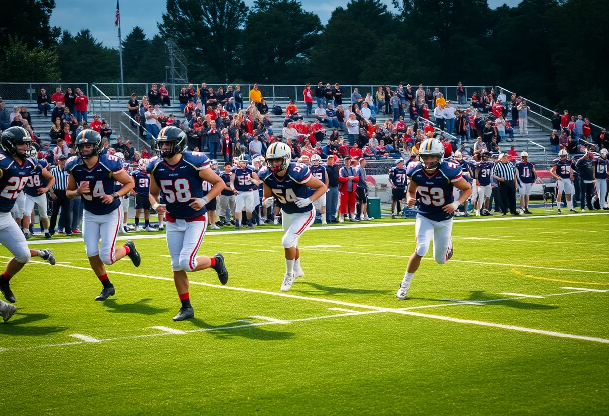 Mission Viejo football players celebrating a touchdown during a game.