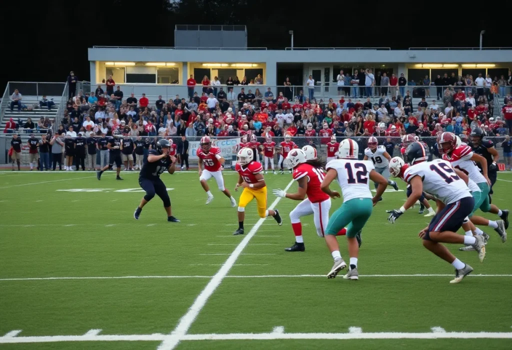 Players from Mission Viejo High School during a football game against Santiago Sharks.