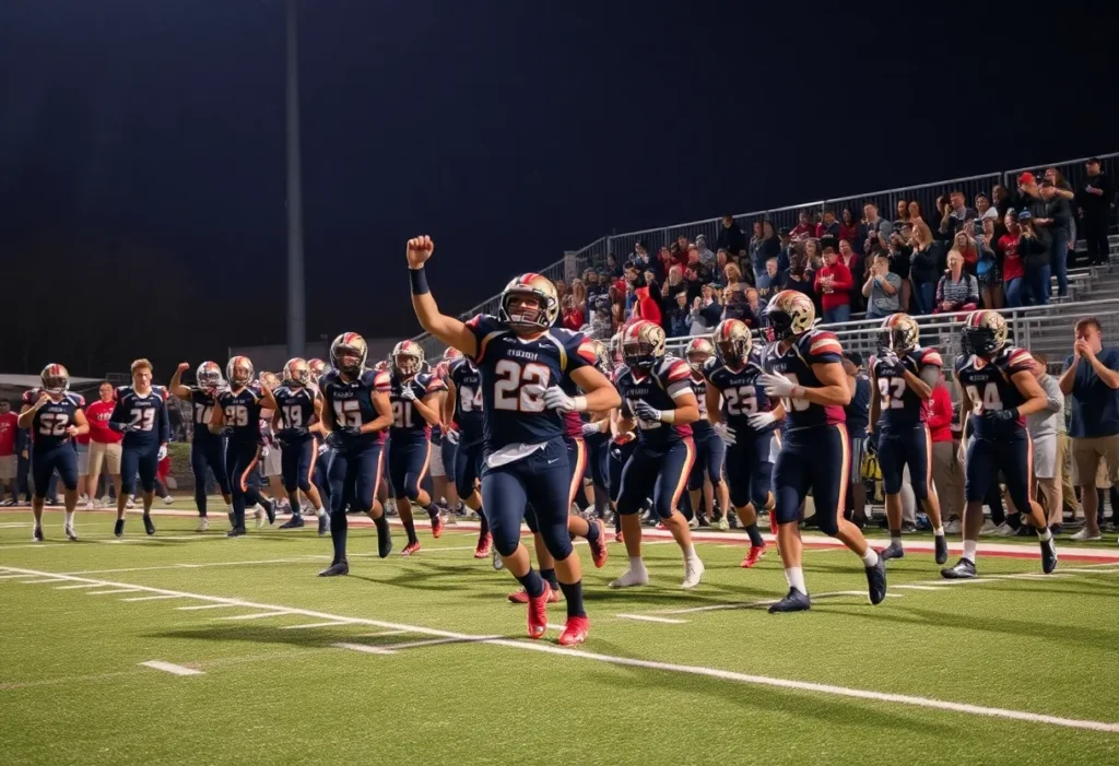 Celebration of Mission Viejo High School football team after playoff win