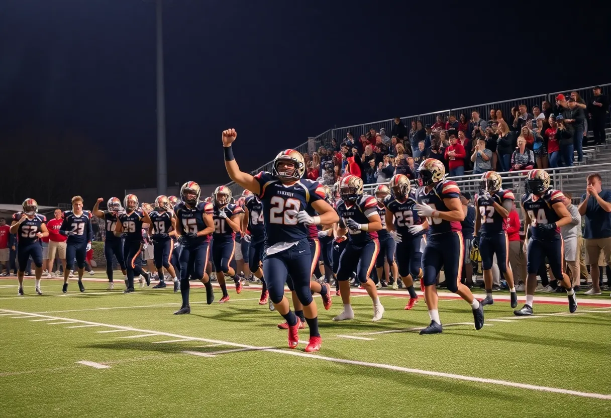 Celebration of Mission Viejo High School football team after playoff win