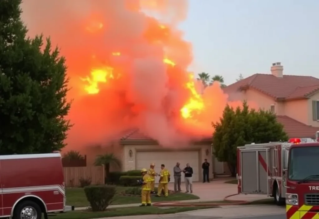 Firefighters tackling a house fire in Mission Viejo