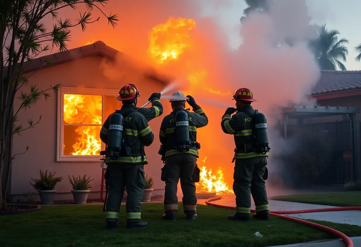 Firefighters battling a house fire in Mission Viejo