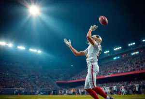 A football player making a catch during a game