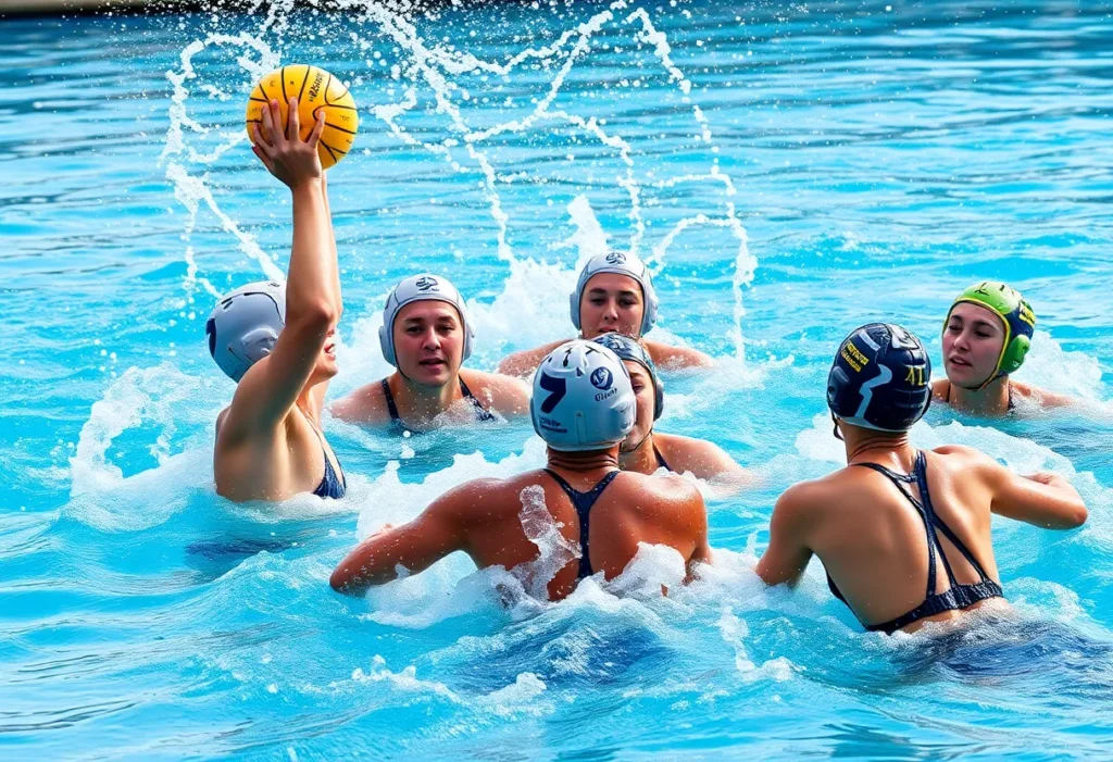 Orange Coast College men's water polo team in action during a match.