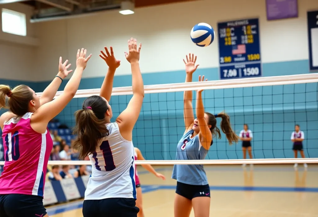 Players in action during an OCC women's volleyball match