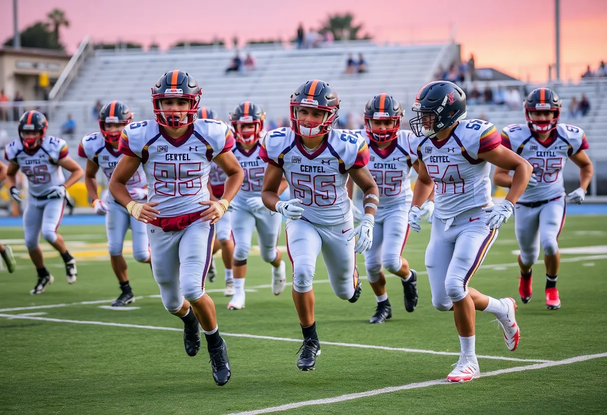 High school football players showing teamwork on the field