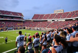 High school football game in Orange County with fans and players
