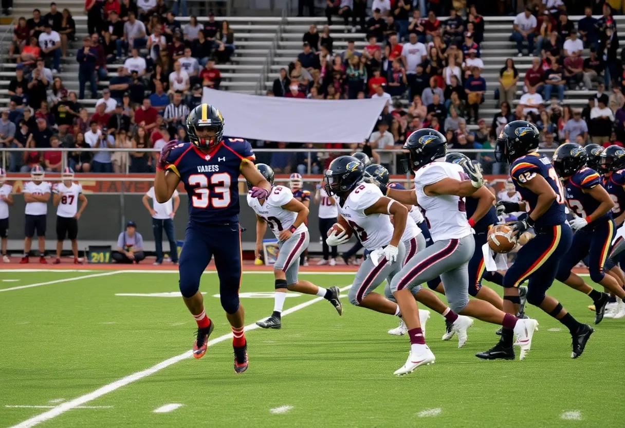 Players from Orange County high schools competing in a football game