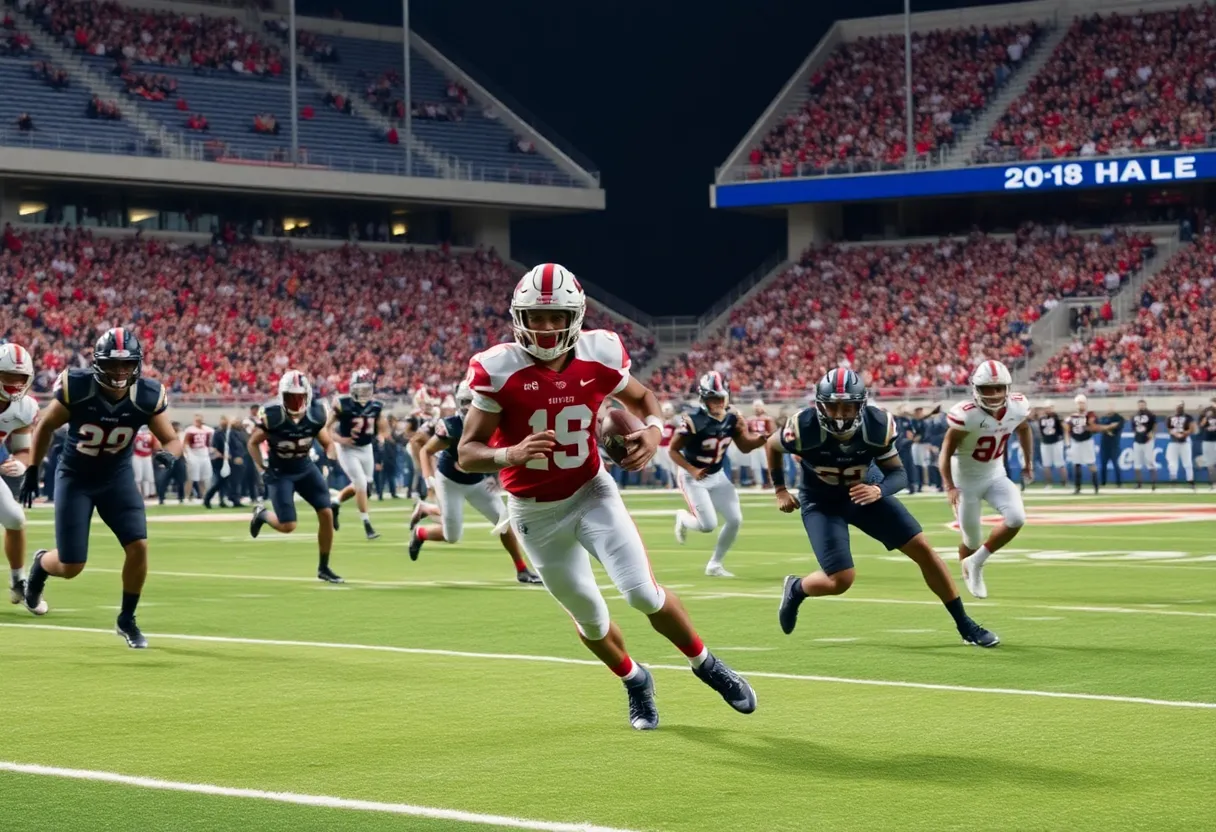 Players in action during a college football game