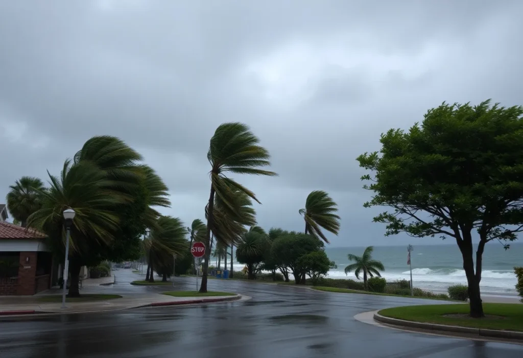 Stormy weather in San Diego with strong winds and rain.