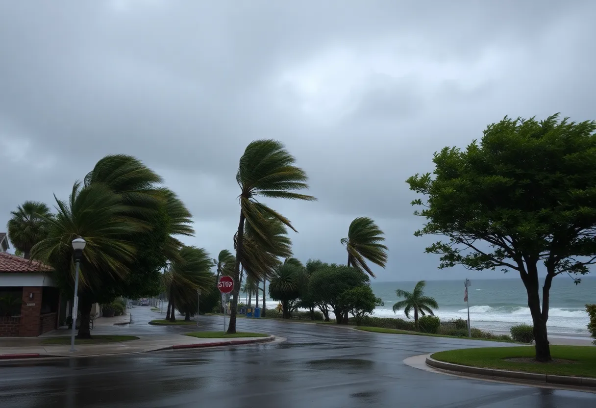 Stormy weather in San Diego with strong winds and rain.