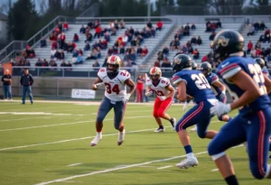 High school football teams competing on the field