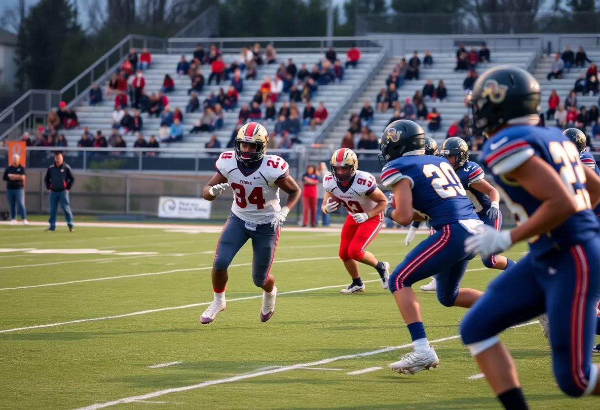High school football teams competing on the field