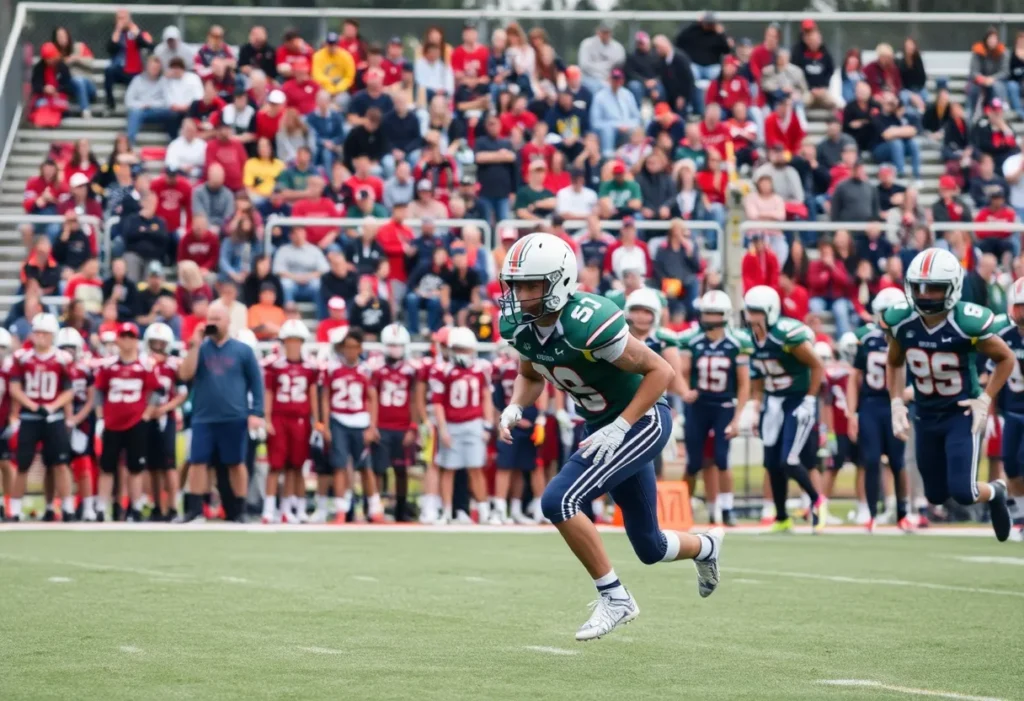 High school football players competing on the field during a game.