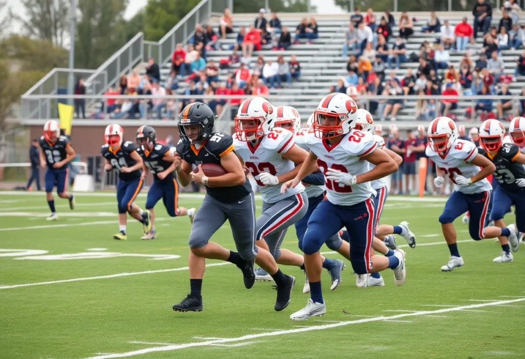 Football players from the Trabuco Hills Mustangs during a game