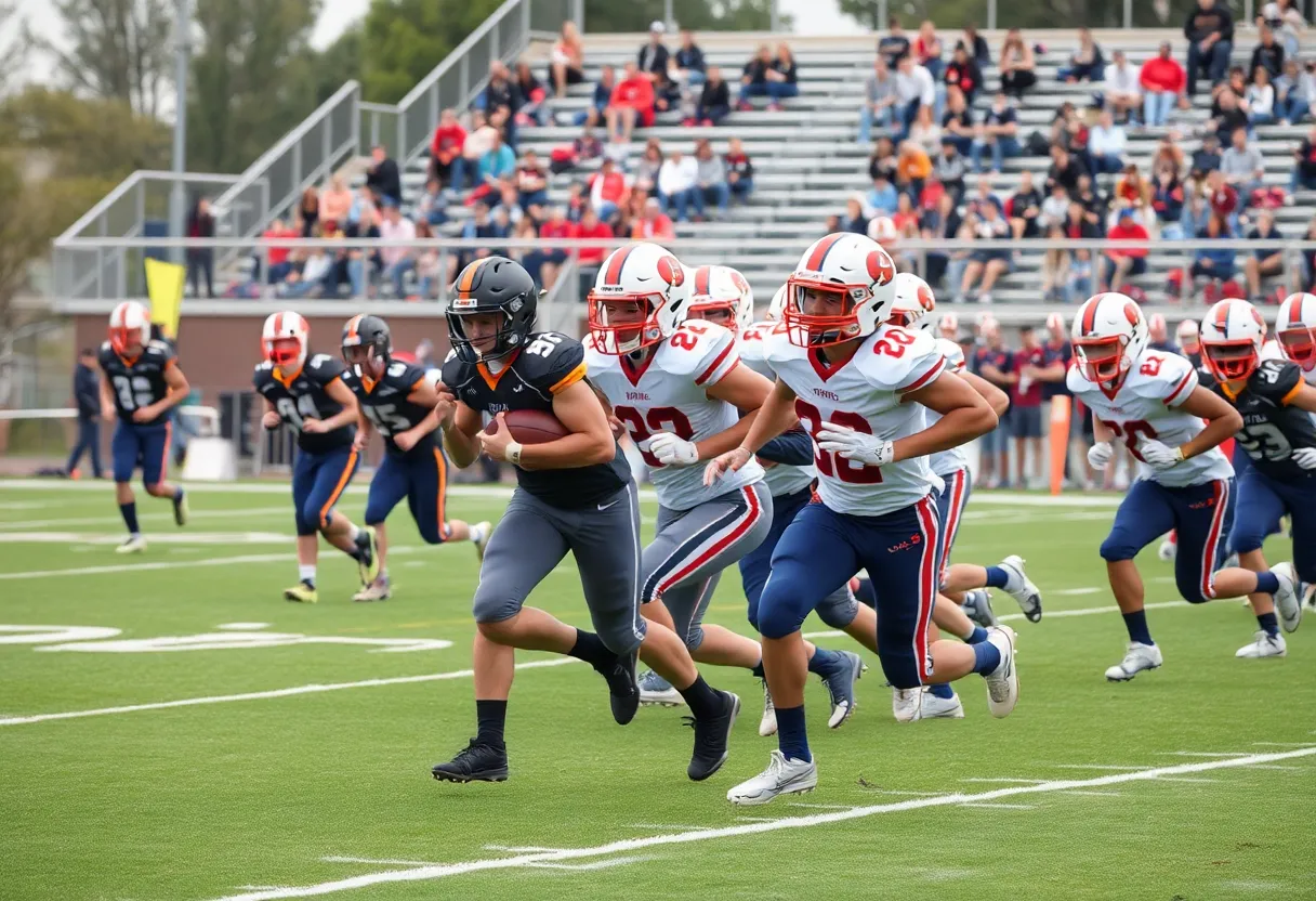 Football players from the Trabuco Hills Mustangs during a game