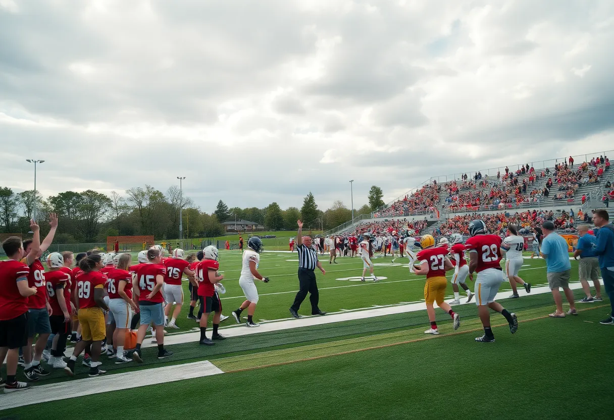 High school football game between University Trojans and Mission Viejo Diablos.